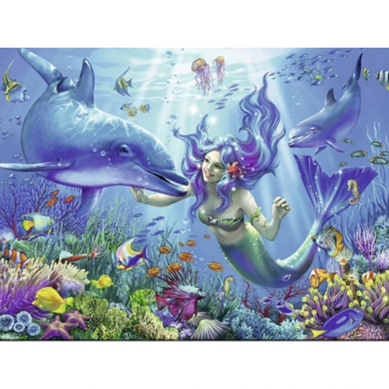 

Diamond Painting Mermaid Picture Drill Round Full Rhinestone Diamond Mosaic Embroidery Handmade Shark
