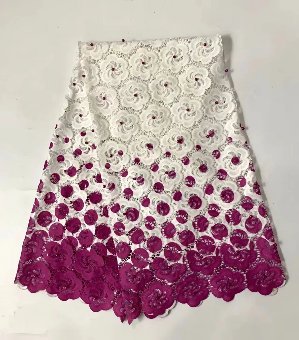 

2019 High quality Bead Embroidery guipure water Swiss African milk silk cord soluble print lace Fabric for dress 5y/lot RL0106