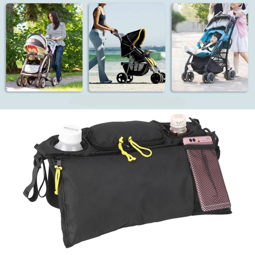 Stroller Organizer Bag 2 Cup Holders Storage Bag With Mesh Cell Phone