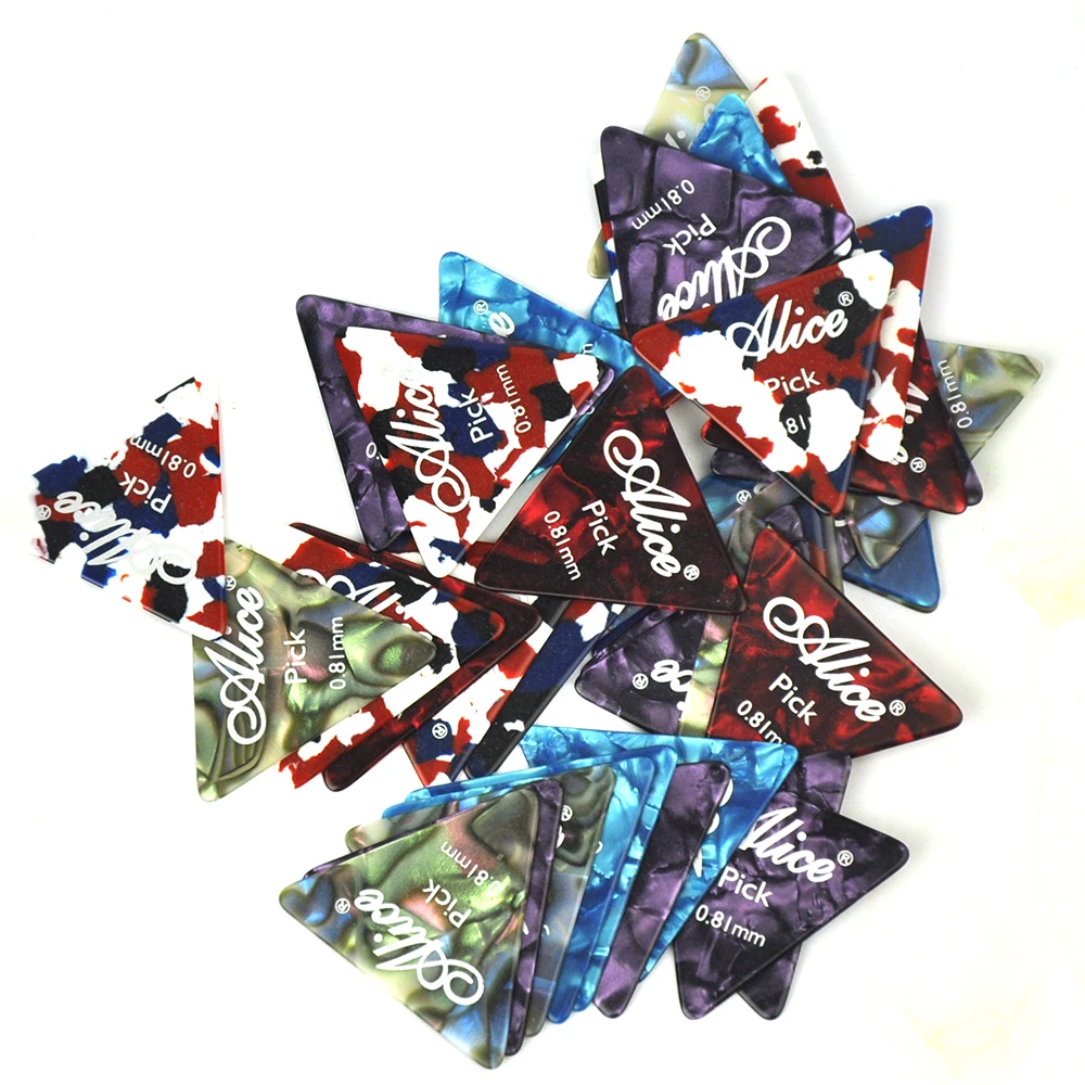 24pcs Alice AP-L Celluloid Triangle Guitar Picks Plectrums Mixed Colors 0.46mm ~ 1.5mm