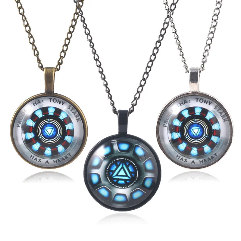 

20Pcs/lot Avengers Iron Man Heart Pendant Necklace Glass Round Custom Made Creative Women Men Necklaces Choker Kolye Jewelry