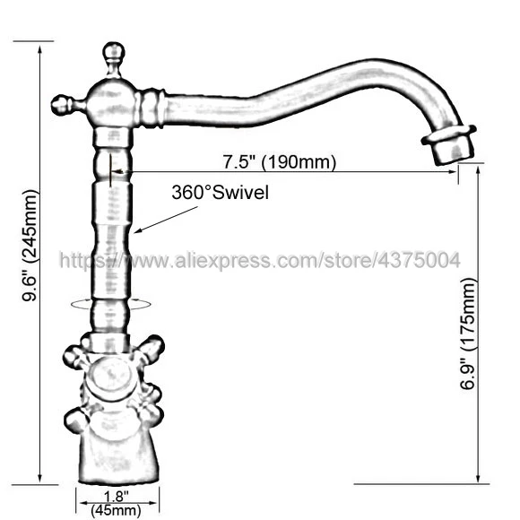 Смесители для умывальника, бронзовый кран для раковины, 360 градусов, поворотный носик с двумя крестообразными ручками Смесители для ванной Nnf344