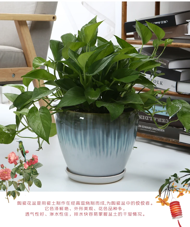 Классический стильный керамический цветочный горшок в китайском стиле, очень большой зеленый горшок для растений, Орхидея, бонсай, балкон, крытый горшок для суккулентов с подносом