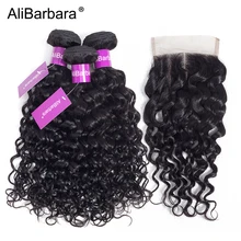 Alibbara волосы перуанская волна человеческие волосы пучки с закрытием 4 шт 4X4 средняя часть кружева закрытие remy наращивание волос
