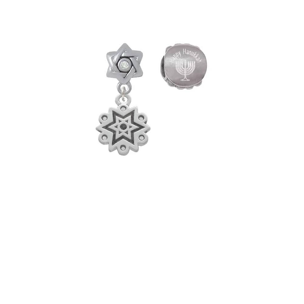 Antiqued Snowflake Happy Hanukkah Charm Beads (Set of 2)