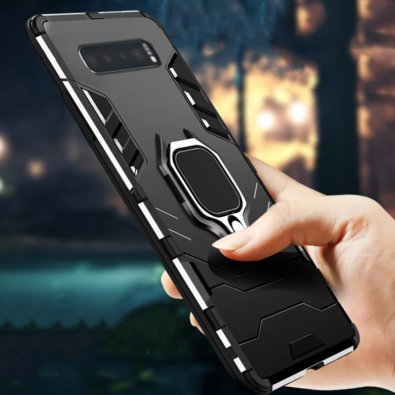 

Ring Case For Samsung Galaxy S10 Plus Case Soft Silicone Metal Bracket Hard TPU Cover for Samsung S10 Armor S10E Case Shockproof