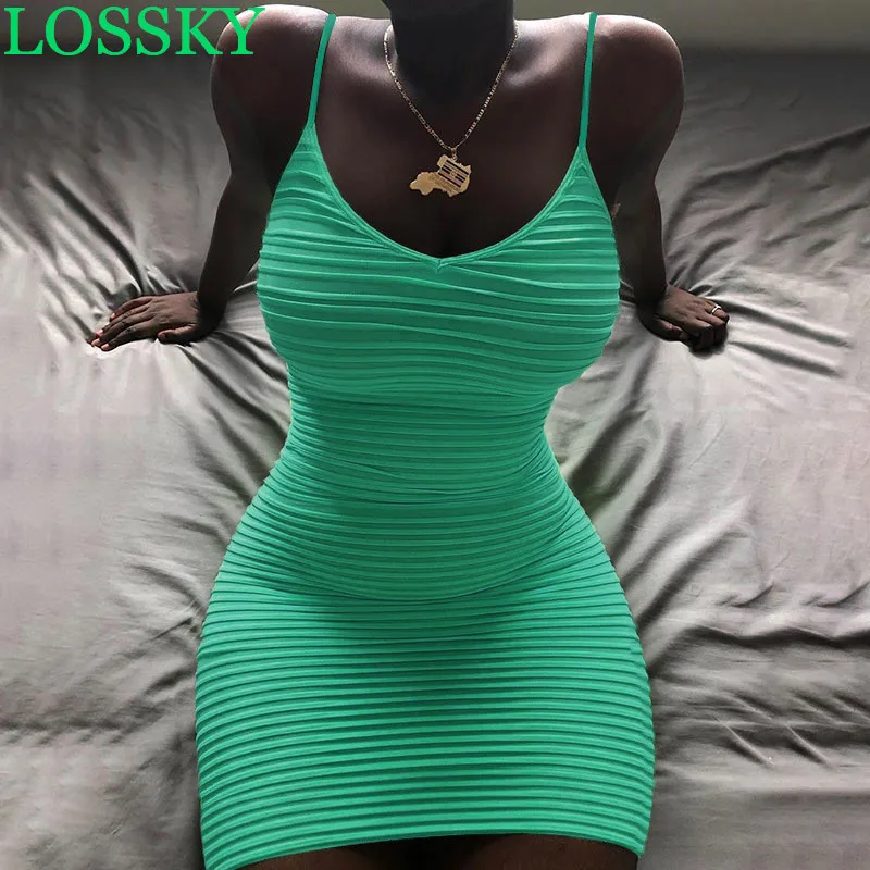 

Women Fashion Pleated Spaghetti Strap Mini Dress Sexy V Neck Sleeveless Backless Bodycon Party Club Dress Pink Green Dresses New