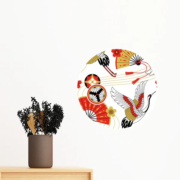 

Crane Folding Fan Sakura Pattern Removable Wall Sticker Art Decals Mural DIY Wallpaper for Room Decal