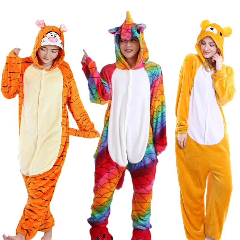 

Unisex Adult Flannel Pajamas Adults Cosplay Cartoon Bear Animal Onesies Pyjama Sleepwear pajama sets easily bear women nightgown