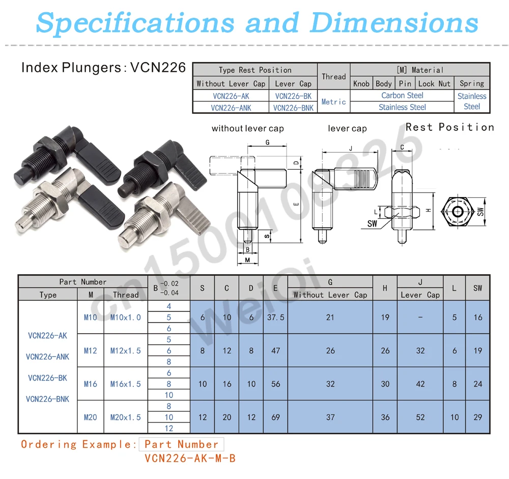 Locking spring screw Indexing plungers ,lever type , stainless steel ,with lock nut ,fine thread M10*1M12*1.5 M16*1.5 M20*1.5