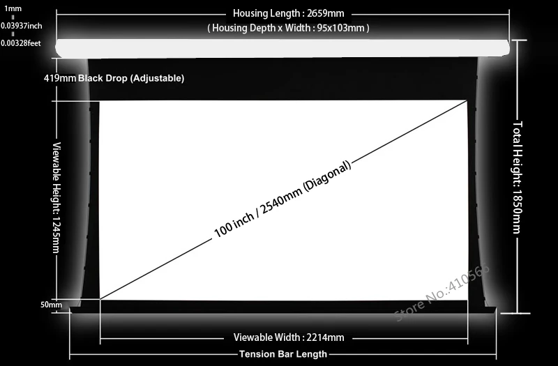 100-дюймовый 2214x1245 мм для просмотра Размеры вкладка-напряженность Проекционные экраны с трубчатый моторный пульт дистанционного Управление проектор Экран