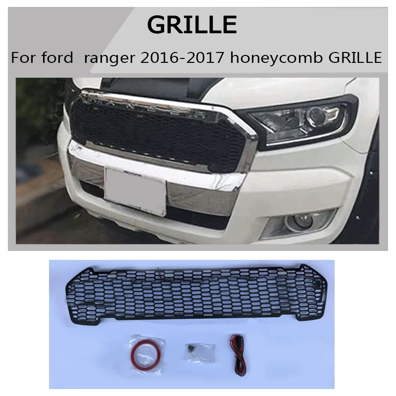 

front Racing grille for ford ranger T7 grills WITH LED DRL black front mask grill trims CAR 2015-2017