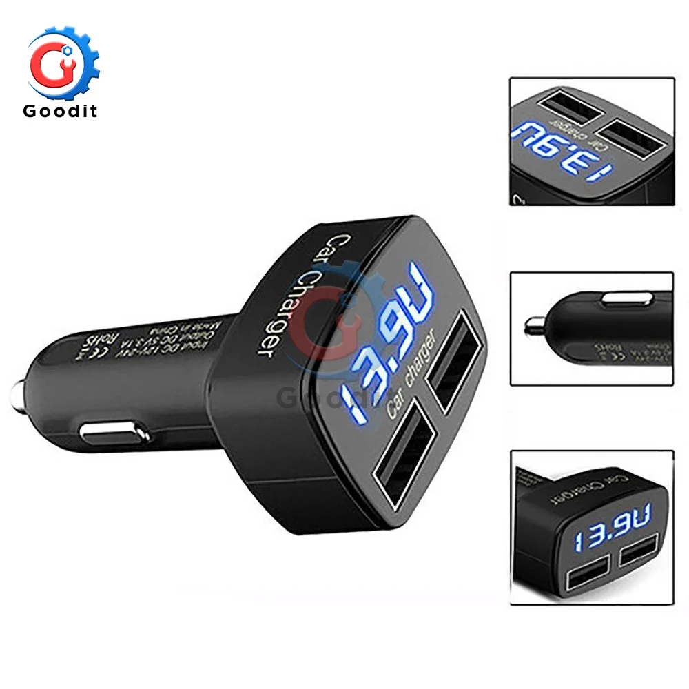 

4 in 1 Car Charger Fast Dual USB Car Phone Charger Voltage Meter 3.1A Monitor USB LED Voltage Amps Internal Temperature Display