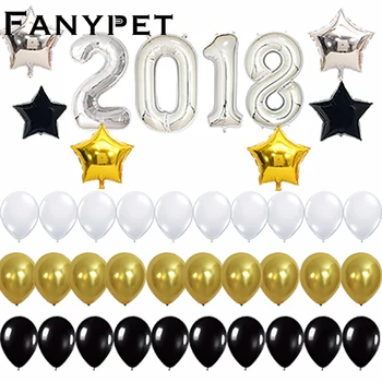 

40pcs 40inch Black Silver Gold Number 2018 Foil Helium Balloons Latex 18inch Star Globos New Year Party Decor Celebrations