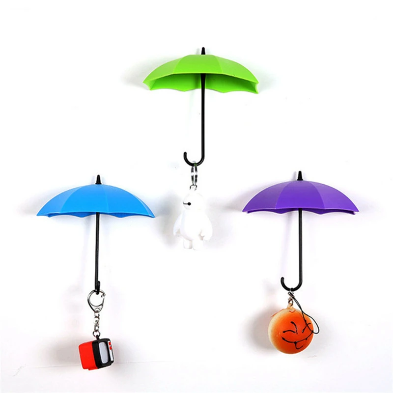 3pcs Umbrella Shape Hooks for Hanging Adhesive Lovely Colorful Small
