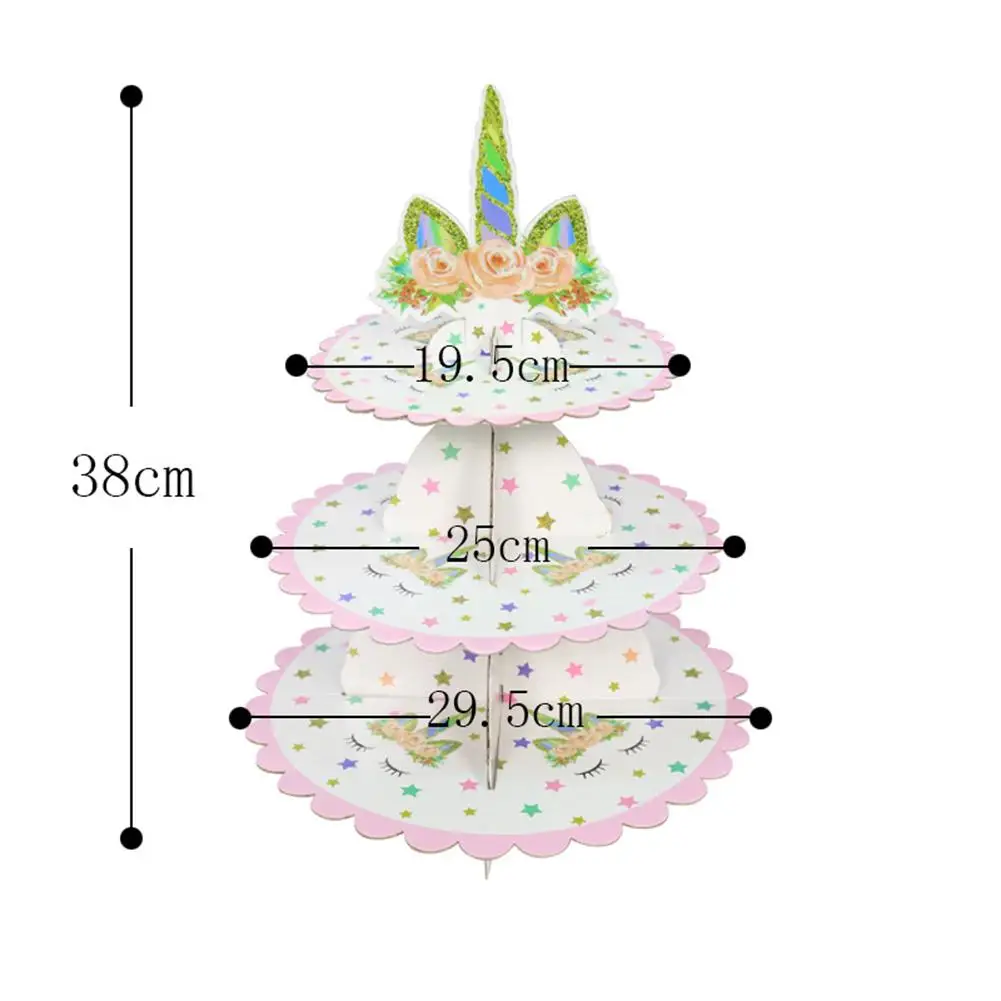 3 уровня Единорог картонная подставка для десерта и кексов кекс держатель для детского душа пол раскрыть Вечерние