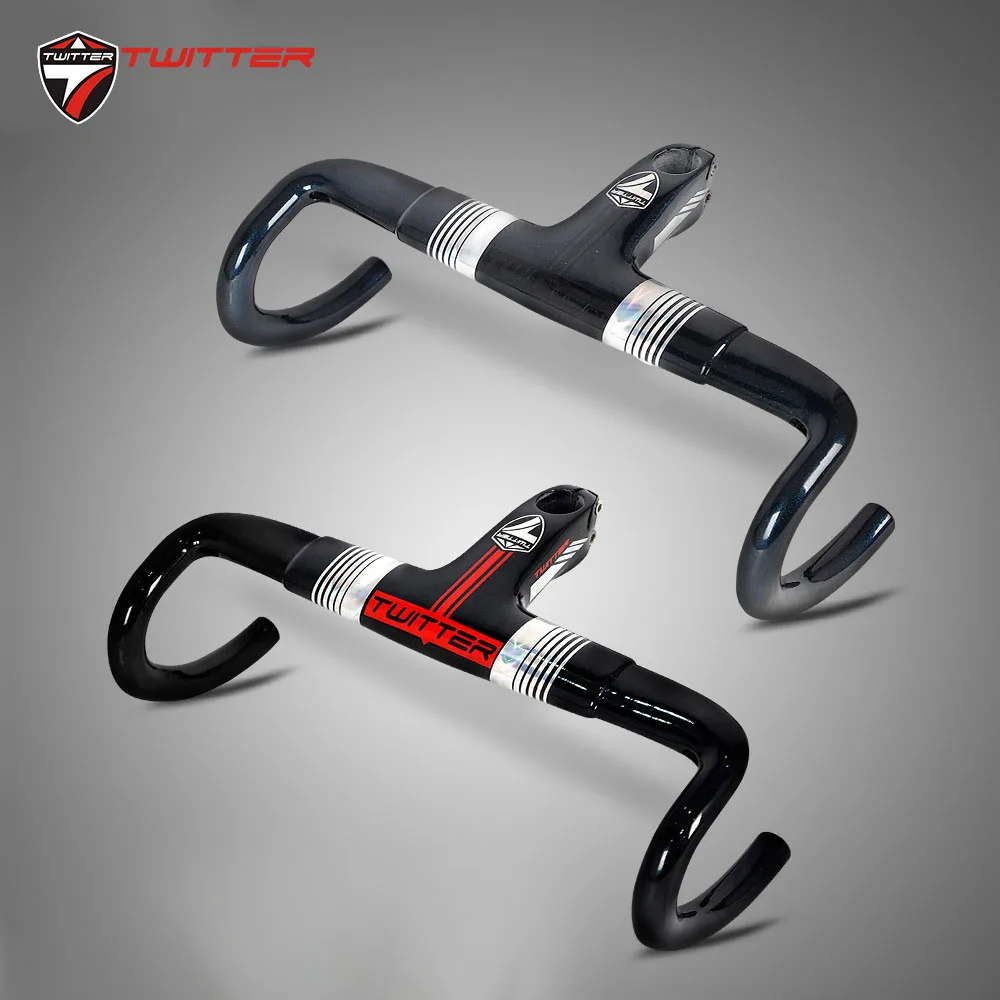 

Twitter Racing Road Bicycle Intergrated HandleBar Stem Carbon Bent Drop Handle Bar Road Bike 3k HandleBar 400mm Stem 100mm