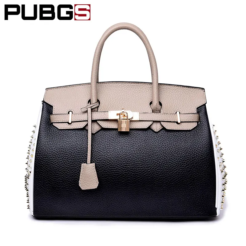 

Women's Handbags Cow Leather Shoulder Messenger Bag Ladies Lock Rivet Totes Luxury Quality Designer Brand PUBGS 2018 New Arrival