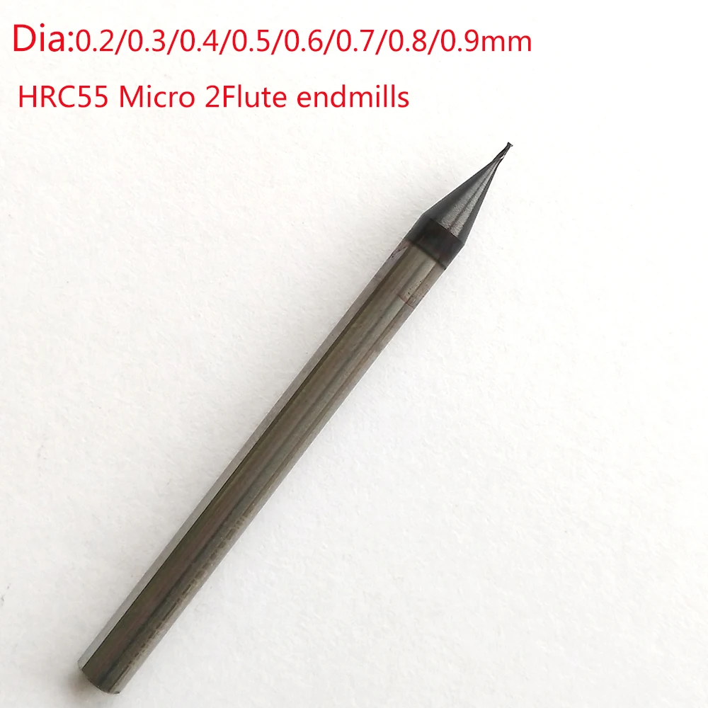 5PCS micro end mills radius 0.1MM HRC55 Tungsten Carbide ball nose End Mill 2 flutes Milling Cutters diameter 0.2mm