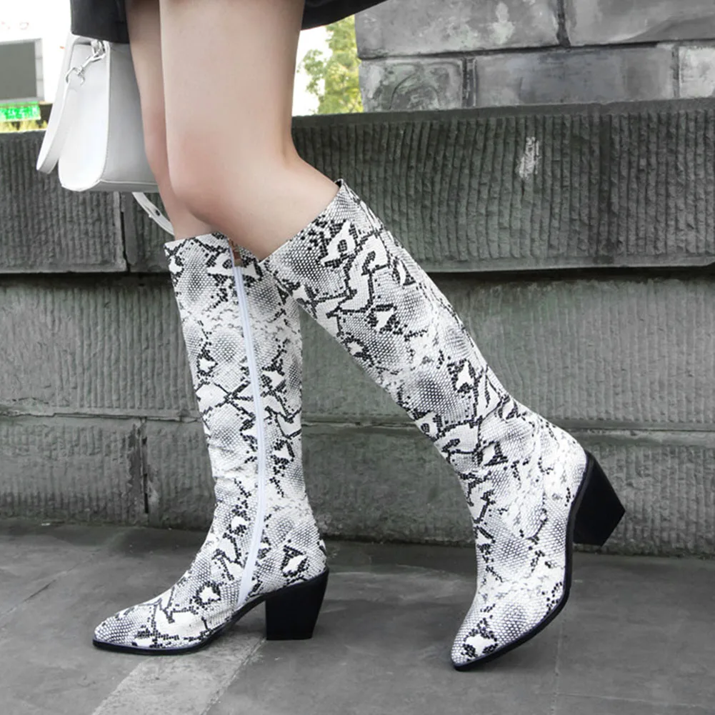 

Top Quality Dropship Plus Size 34-44 Snake Veins Ladies High Heels Women Shoes Woman Casual Party Autumn Winter knee-high Boots
