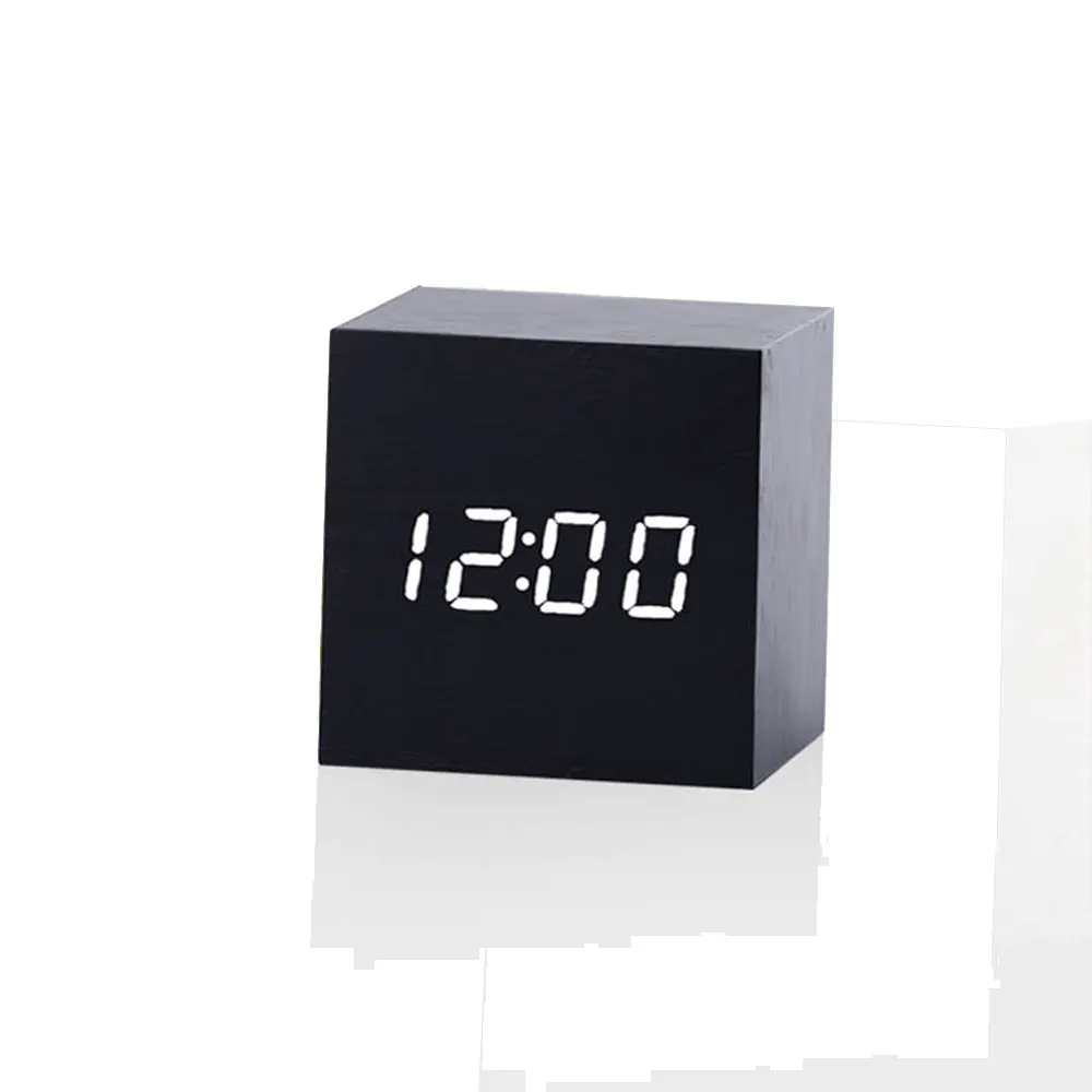 Многоцветные деревянные часы с управлением звуками, современный деревянный цифровой светодиодный Настольный будильник с термометром, таймер, календарь, настольный декор 314Z - Цвет: A