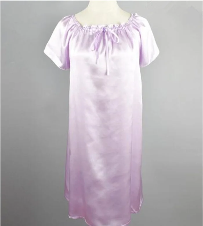 NEW ARRIVAL Mulberry Silk Nightdress Natural Satin Silk Nightgown Soft&Cool Summer Sleepshirts Nightwear Multicolor - Цвет: light purple