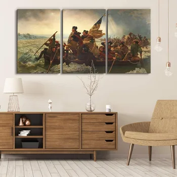 

3 Panel World Famous Painting Reproduction On Canvas Wall ArtGeorge Washington Crossing The Delaware Modern Home Decor