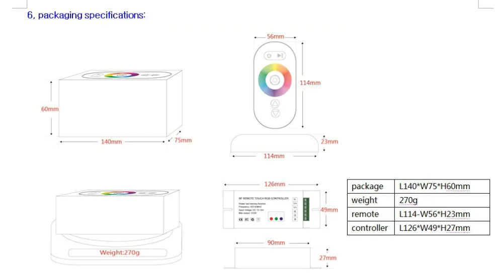 Акция! RGB светодиодный контроллер с черным РЧ сенсорным пультом дистанционного управления; DC12-24V вход; 6A* 3CH выход