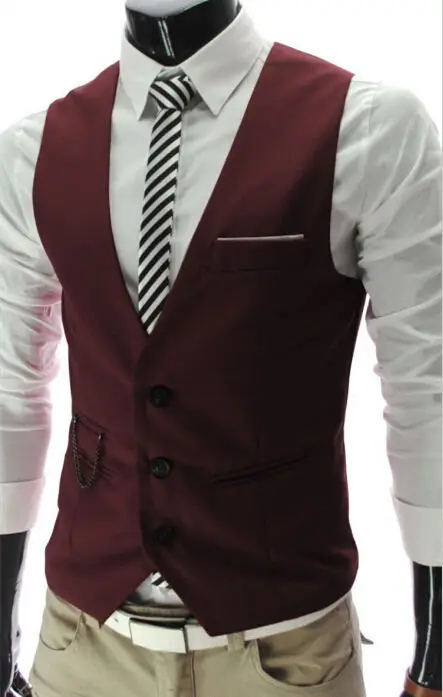 Новое поступление, серый приталенный мужской жилет, повседневный жилет без рукавов, деловой мужской пиджак - Цвет: Red