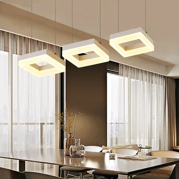 

Personality Square Line Modern LED Pendant Light Simple Dining Room Restaurant Kitchen Hanglamp