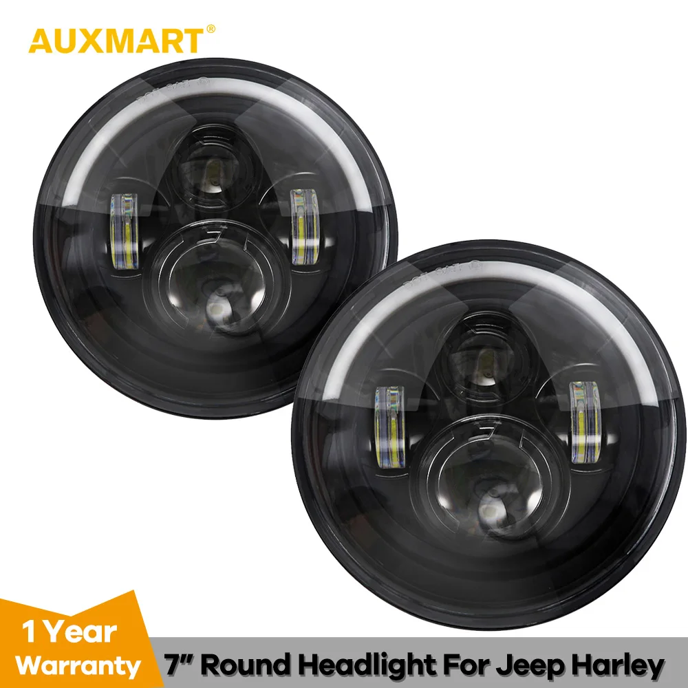 Auxmart 7 "круглые светодиодный фары Hi/Low Beam с янтарным белым Halo Angle Eye для Jeep Hummer Harley Davidson 4x4 off-road Trunk