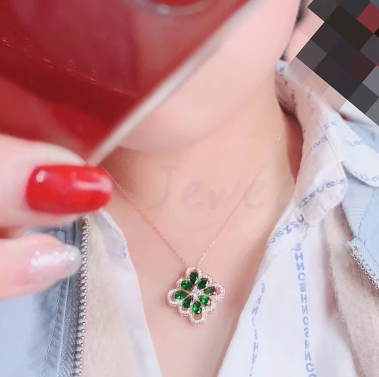 Естественный диопсид колье с подвеской в форме цветка Серебро 925 пробы 0.45ct* 8 шт драгоценных камней ювелирные изделия# S194502