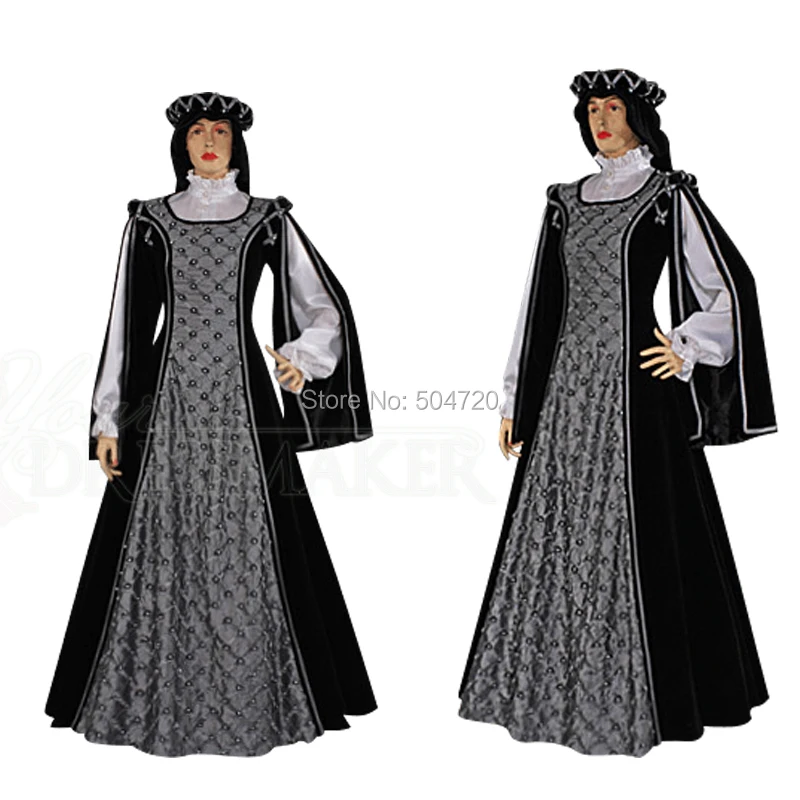 

Tailored!Luxs Black Velvet Queen Duchess Princess 17 century regency Renaissance Theater medieval Halloween Gown dress HL-197