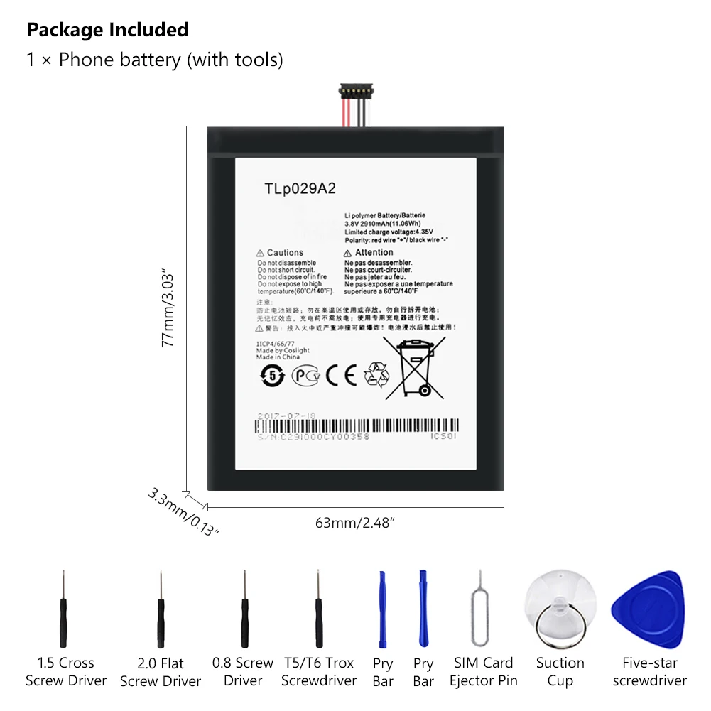 3 8 V 2910mAh TLp029A2 литий ионный аккумулятор + телефонные инструменты для Alcatel One Touch Idol 5