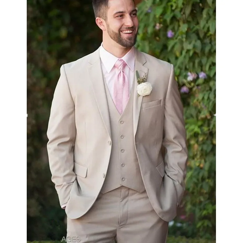 

Custom Made Champagne Wedding Suits For Men Slim Fit 3 Piece Bridegroom Groom Tuxedos Suits Casual Blazer (Jacket+Pants+Vest)