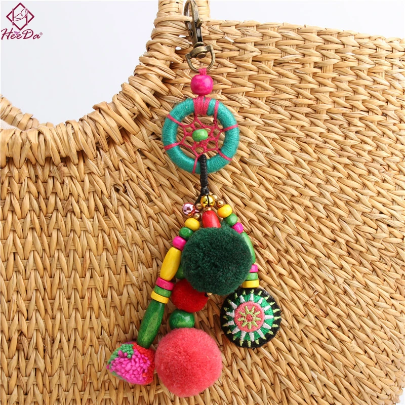 

Heeda Bohemian Vintage Ethnic Dreamcatcher Keychain for Handbags Boho Graceful Joker Pompon Seed Beads Bag Jewelry Accessories