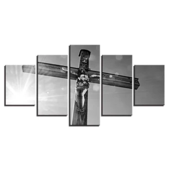 

Modern Wall Art Printed Pictures HD Posters On Canvas Paintings 5 Panel Cross Jesus Christ Living Room Home Decoration wall art