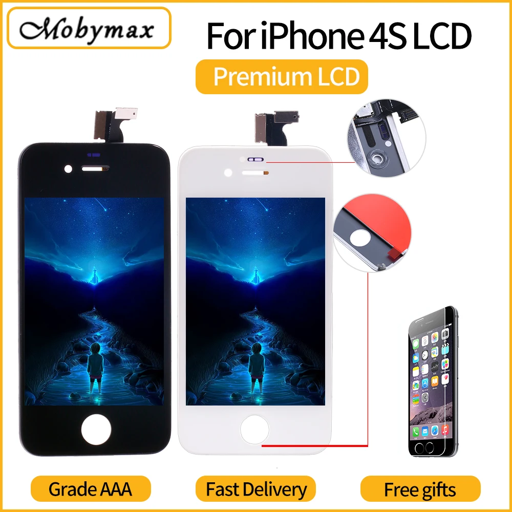 

New LCD Display A1387/A1431 Touch Digitizer Glass Assembly for iPhone 4S Black&White Screen LCD with tempered glass Display