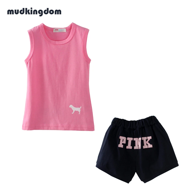 

MudKingdom Kid's Clothes Girls Sets Summer Shorts Girls Pink Shirt Cartoon Printing Children Clothing Bosudhsou Short Pants Girl