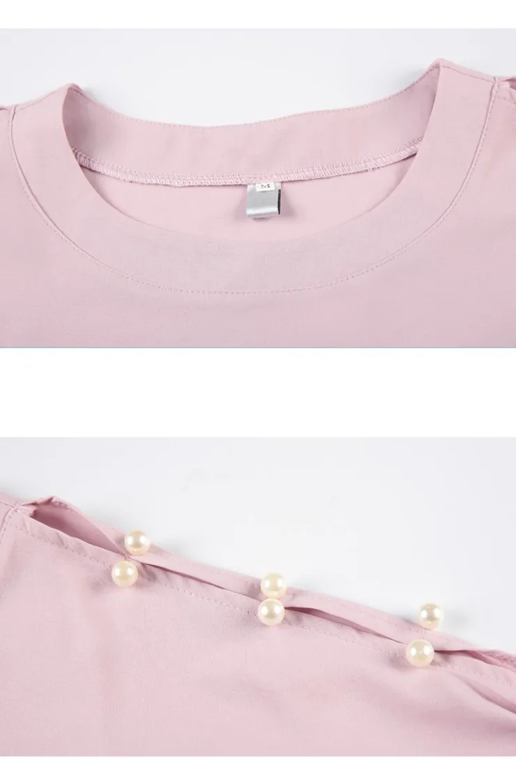 2018 New Arrival Chiffon Blouses Women Shirts Plus Size Beading Tops Female Fashion Short Sleeve O-neck Blusas Femininas  (14)