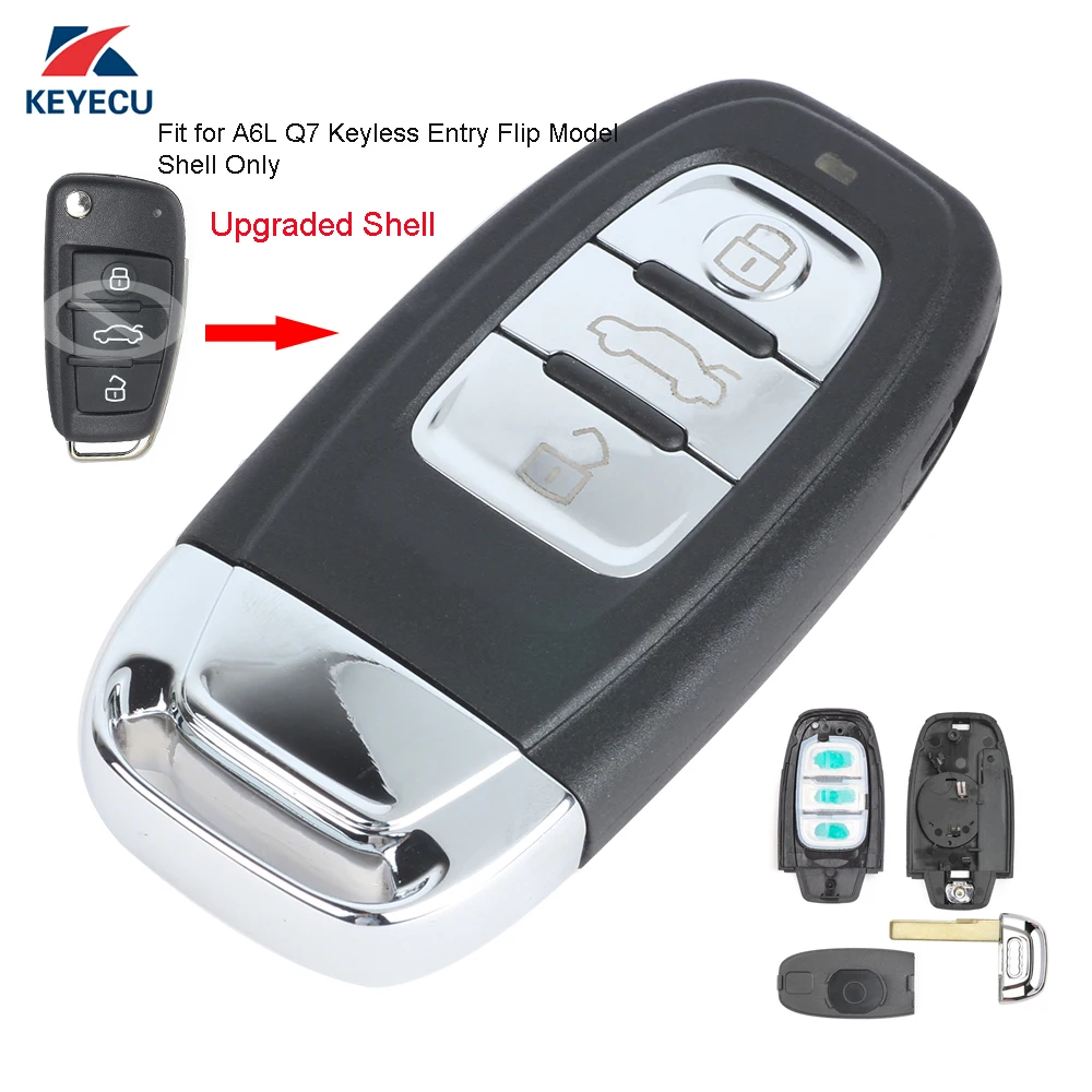 

KEYECU Replacement Upgraded Smart Remote Key Shell Case Fob 3 Button for Audi A6L Q7 & Keyless-go Flip Model