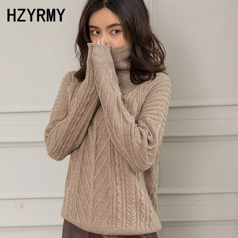 Hzyrmy Femelle Chandails Col Femmes Grande Nouvelle Chaud Coffee Lâche De dark Cachemire Automne Beige Haut kaki Chandail Pull Qualité Pur Taille Hiver Épais rqrx4pgnw