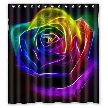 

Black Background,Rainbow Rose Fractal Art Pattern Design Fractal Art Custom 100% Polyester Waterproof Shower Curtain 66 x 72
