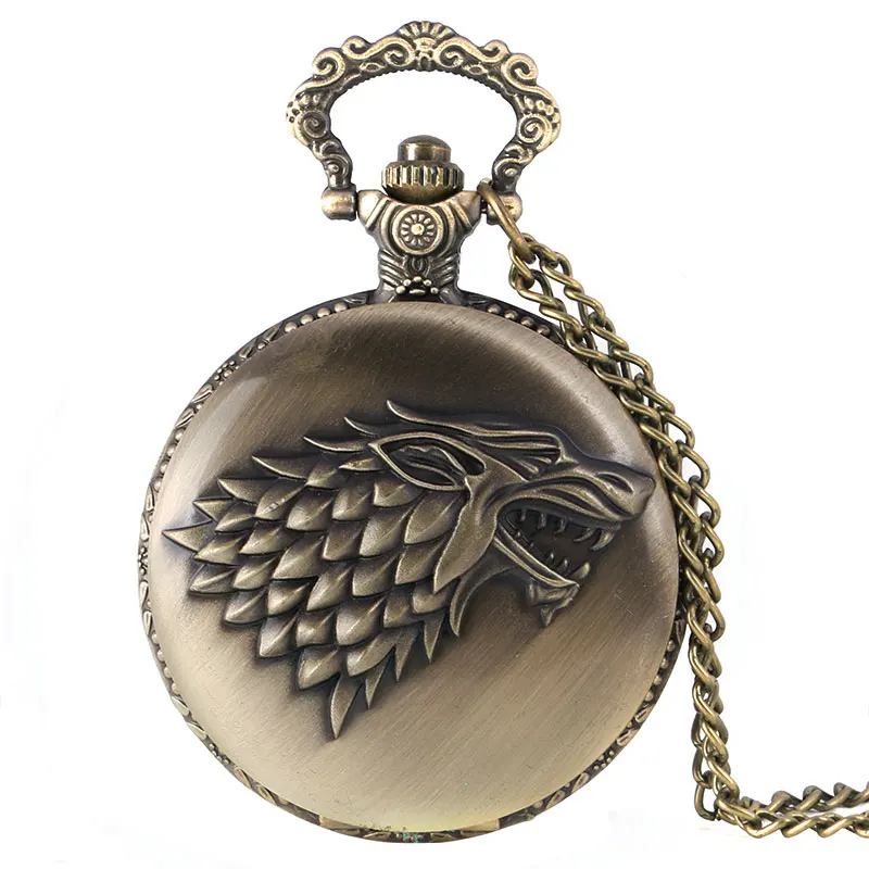 Classic Bronze Game of Thrones House Strak Wolf Quartz Fob Pocket Watch Analog Vintage Cool Pendant Clock Gift for Kids | Наручные часы