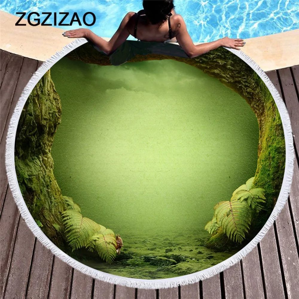 

2019 Psychedelic Forest Print Beach Towel Summer Printed Round Microfiber Bath Towel Mats Home Decoration 150cm Large for Adults