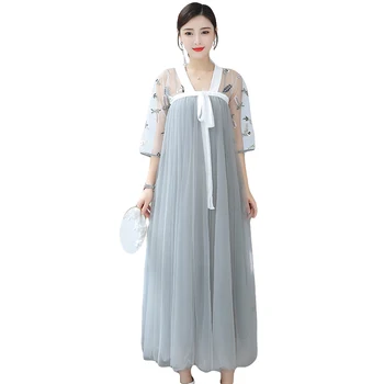 

Chinese style Summer long gown women asia dress Original retro fairy elegant Improvement Hanfu Costume