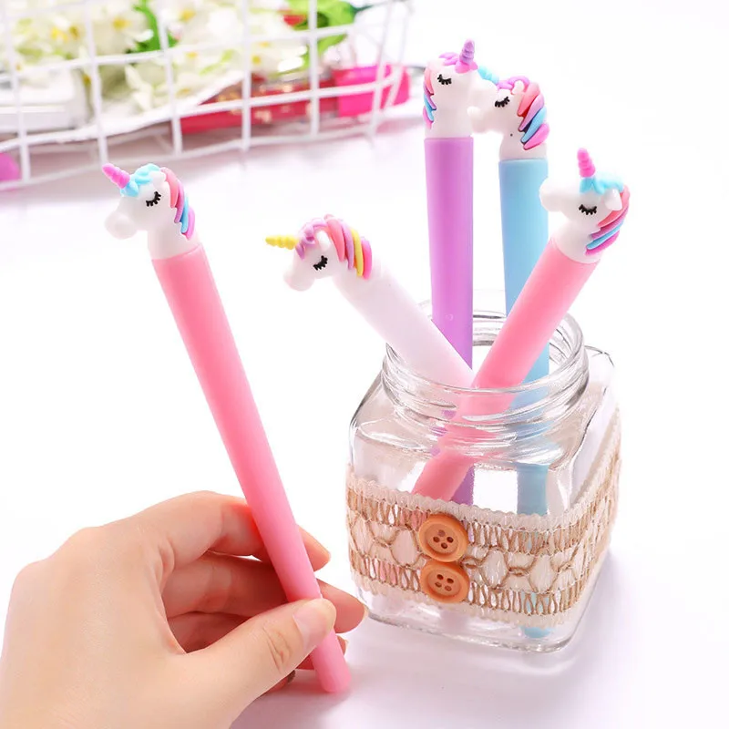 

1 Pcs Cute Cartoon Unicorn Signing Writing Pen Korean Style Stationery Black Ink Gel Pen 0.5mm For Kids Gift Free Shipping