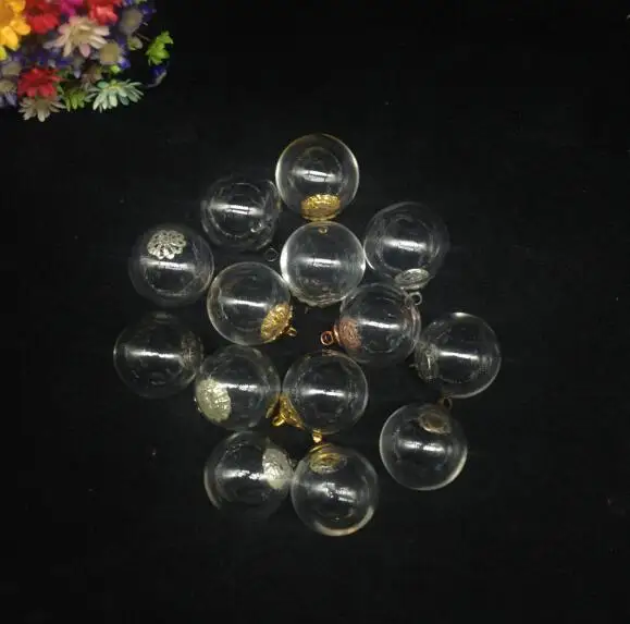 

5pcs 18mm mini clear ball glass globe bubble 8mm cap set DIY Glass vial pendant necklace glass bottle dome cover necklace charms