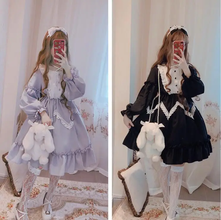 

Lolita Girl Soft Girl Butterfly-knotted Rabbit Single Shoulder Pack Cute Furry Rabbit Pearl Chain Slant Bag AL1024