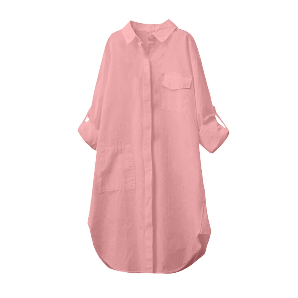 

SAGACE Women's Shirt blouse women cotton linen Casual Solid Long Sleeve Shirt Blouse Button Down Tops Shirt Casual Blouse top